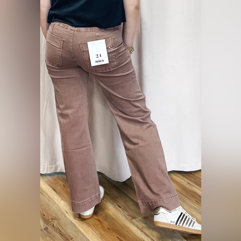 Mica Denim Super High Rise Double Button Waist Wide Leg Cocoa Jeans MDP-W3209 - Picture 6 of 7